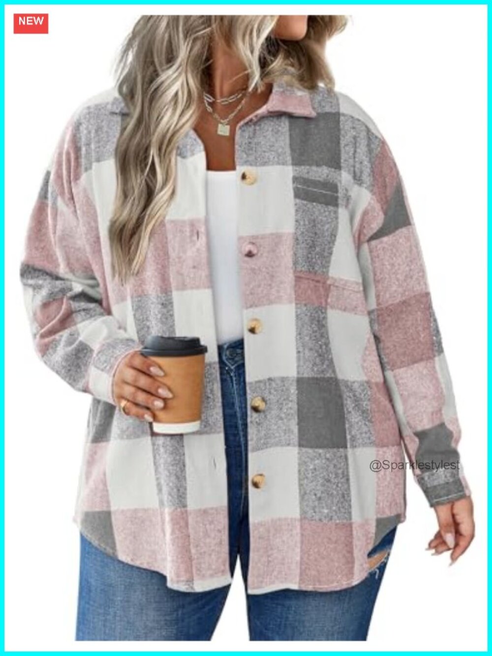 Plus Size Plaid Shacket Oversized Button Front Casual Jacket